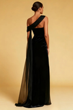 Black Mermaid One Shoulder Maxi Formal Dress with Slit