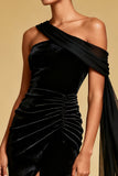 Black Mermaid One Shoulder Maxi Formal Dress with Slit
