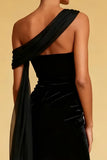 Black Mermaid One Shoulder Maxi Formal Dress with Slit