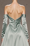 Mint Green Satin Off the Shoulder Maxi Formal Dress with Sleeves