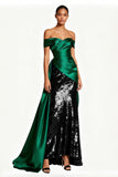 Sparkly Dark Green Off the Shoulder Maxi Formal Dress