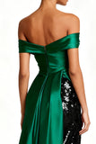 Sparkly Dark Green Off the Shoulder Maxi Formal Dress