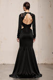 Black V-Neck Mermaid Long Formal Dress with Lace