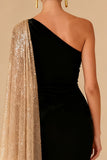 Sparkly Black Mermaid One Shoulder Maxi Formal Dress with Slit