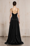 Black and White Spaghetti Straps Long Satin Formal Dress