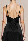 Black and White Spaghetti Straps Long Satin Formal Dress