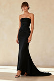 Simple Black Mermaid Strapless Maxi Formal Dress