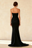 Simple Black Mermaid Strapless Maxi Formal Dress