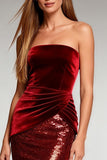 Sparkly Burgundy Sequin Strapless Long Formal Dress