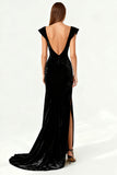 Simple Black Mermaid Ruched Maxi Formal Dress with Slit