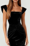 Simple Black Mermaid Ruched Maxi Formal Dress with Slit