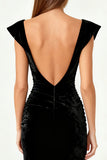 Simple Black Mermaid Ruched Maxi Formal Dress with Slit