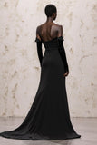 Black Velvet Long Sleeves Sheath Holiday Party Dress with Lace
