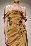 Yellow Satin Mermaid Off the Shoulder Maxi Formal Dress