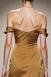 Yellow Satin Mermaid Off the Shoulder Maxi Formal Dress