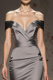 Silver Satin Mermaid Off the Shoulder Maxi Formal Dress