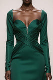 Dark Green Mermaid Satin Sweetheart Maxi Formal Dress with Ruffles