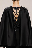 Black and White Mermaid Patchwork Satin V-Neck Maxi Formal Dress with Sleeves