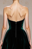 Dark Green Strapless Velvet A Line Long Holiday Party Dress with Slit