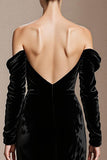 Black Mermaid Off the Shoulder Backless Velvet Long Sleeves Holiday Party Dress