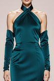 Peacock Green Satin Halter Mermaid Long Formal Dress