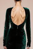 Dark Green Velvet Long Sleeves Mermaid Formal Dress with Slit