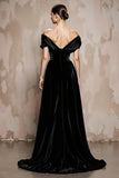 Black A Line Off the Shoulder Velvet Long Formal Dress