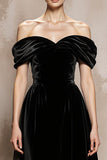 Black A Line Off the Shoulder Velvet Long Formal Dress