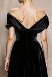 Black A Line Off the Shoulder Velvet Long Formal Dress