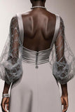 Simple Silver Long Sheath Formal Dress with Sleeves