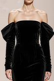 Black Mermaid Velvet Off the Shoulder Maxi Formal Dress with Sleeves