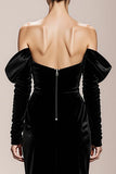 Black Mermaid Velvet Off the Shoulder Maxi Formal Dress with Sleeves