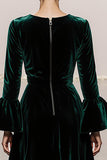Dark Green Round Neck A Line Velvet Long Formal Dress with Sleeves