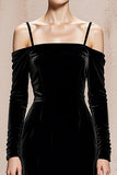 Black Velvet Cold Shoulder Long Formal Dress with Sleeves