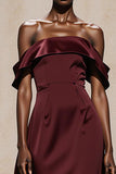Burgundy Off the Shoulder Satin A Line Maxi Formal Dress