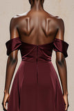 Burgundy Off the Shoulder Satin A Line Maxi Formal Dress