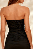 Black Strapless Ruched Bodycon Short Cocktail Dress