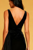 Black Bodycon Velvet Cowl Neck Short Cocktail Dress with Side Cape