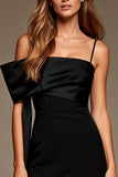 Black Spaghetti Straps Bodycon Short Cocktail Dress with Side Cape