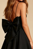 Black Spaghetti Straps A Line Short Cocktail Dress with Bow