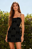 Black Tight Spaghetti Straps Short Cocktail Dress with Bows