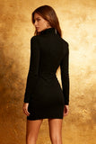 Black High Neck Long Sleeves Tight Short Cocktail Dress