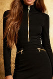 Black High Neck Long Sleeves Tight Short Cocktail Dress