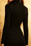 Black High Neck Long Sleeves Tight Short Cocktail Dress