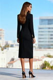 Black Double Breasted Pencil Midi Blazer Dress with Sleeves