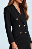 Black Double Breasted Pencil Midi Blazer Dress with Sleeves