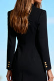 Black Double Breasted Pencil Midi Blazer Dress with Sleeves