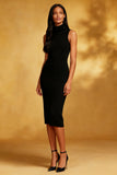 Black High Neck Bodycon Midi Cocktail Dress