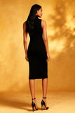 Black High Neck Bodycon Midi Cocktail Dress