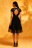 Black A Line Lace Short Cocktail Dress with Sleeves